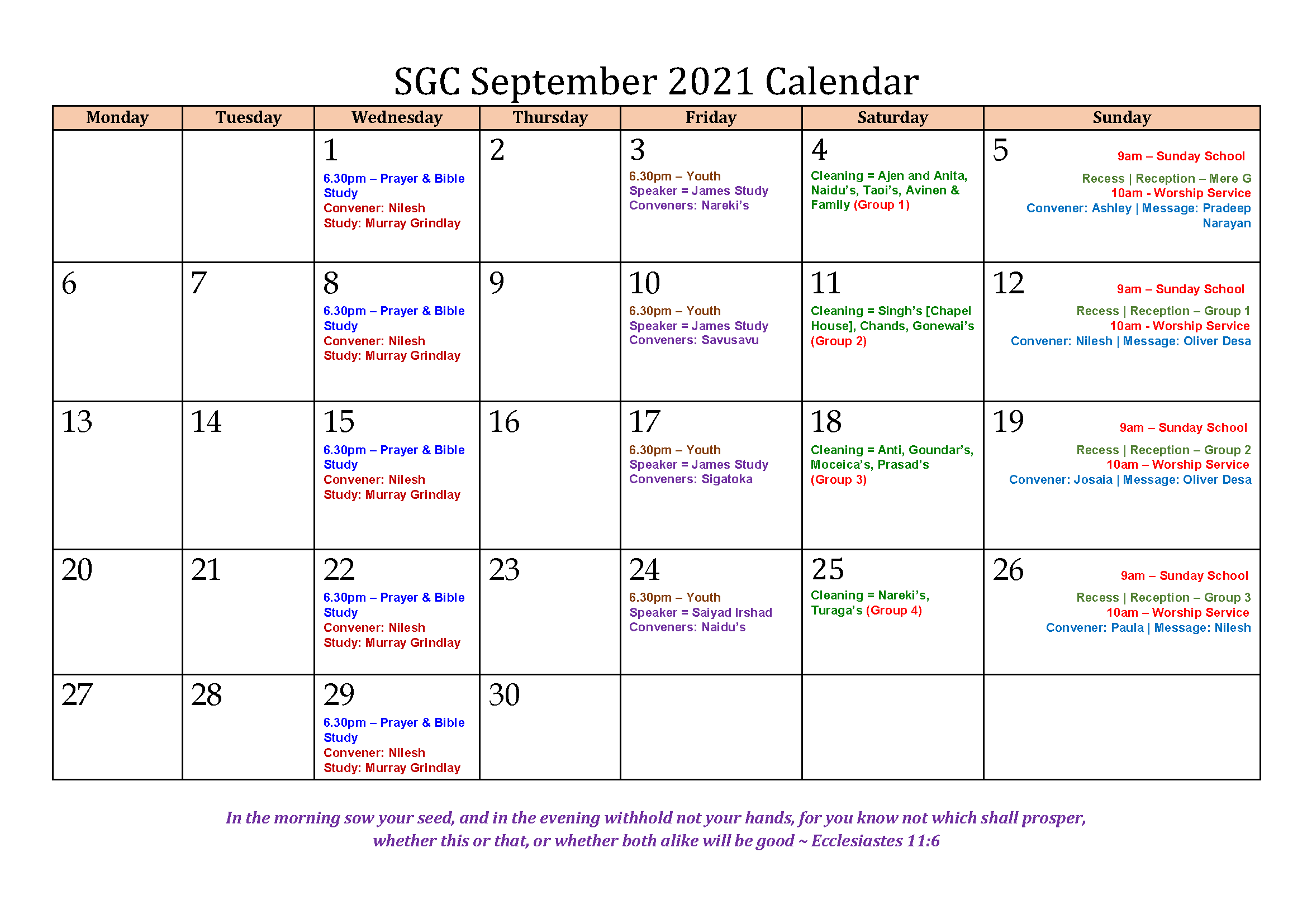 September 2021 - Calendar for Samabula Gospel Chapel